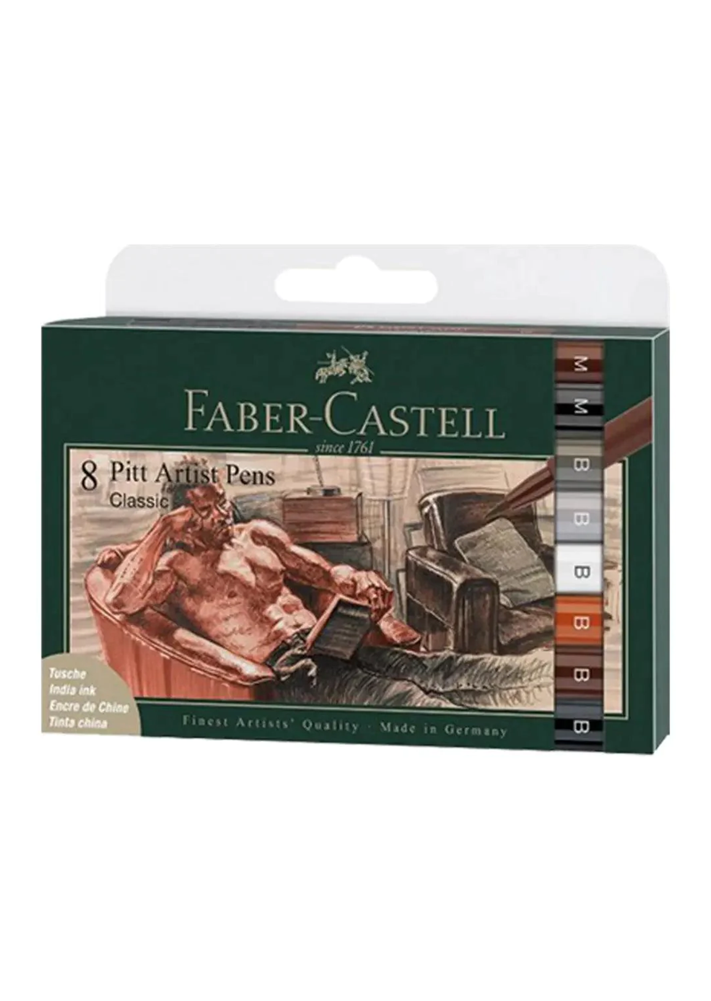 FABER CASTELL PITT ARTIST PEN PACK OF 8 CLASSIC